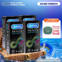 Bộ 4 hộp bao cao su Durex Performa kéo dài thời gian, size 52mm, 12 bao/hộp