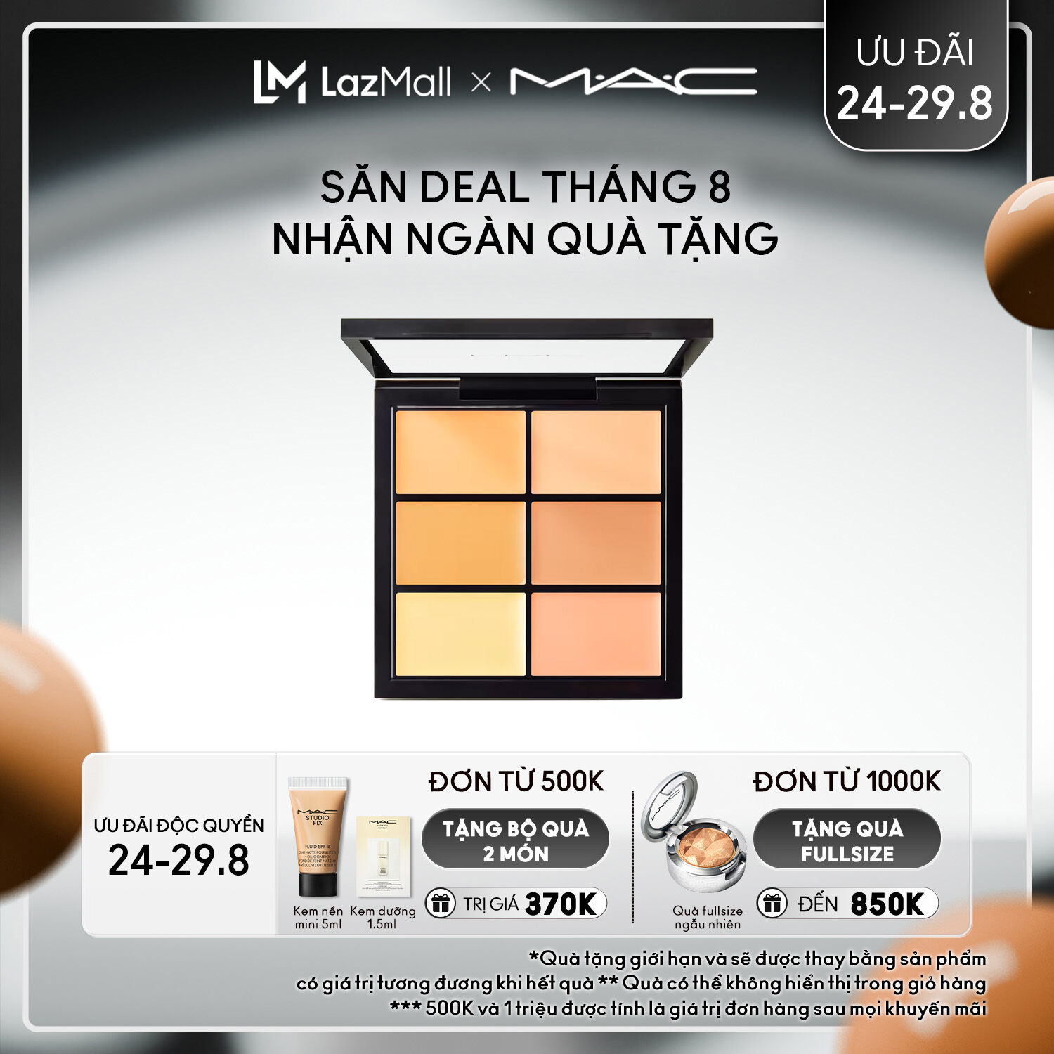 MAC Studio Fix Conceal & Correct Palette / Bảng che khuyết điểm và hiệu chỉnh màu da gồm 4 ô che khuyết điểm và 2 lớp hiệu chỉnh dành cho da thường và da dầu - Sản phẩm bán chạy cho việc che quầng thâm và mụn