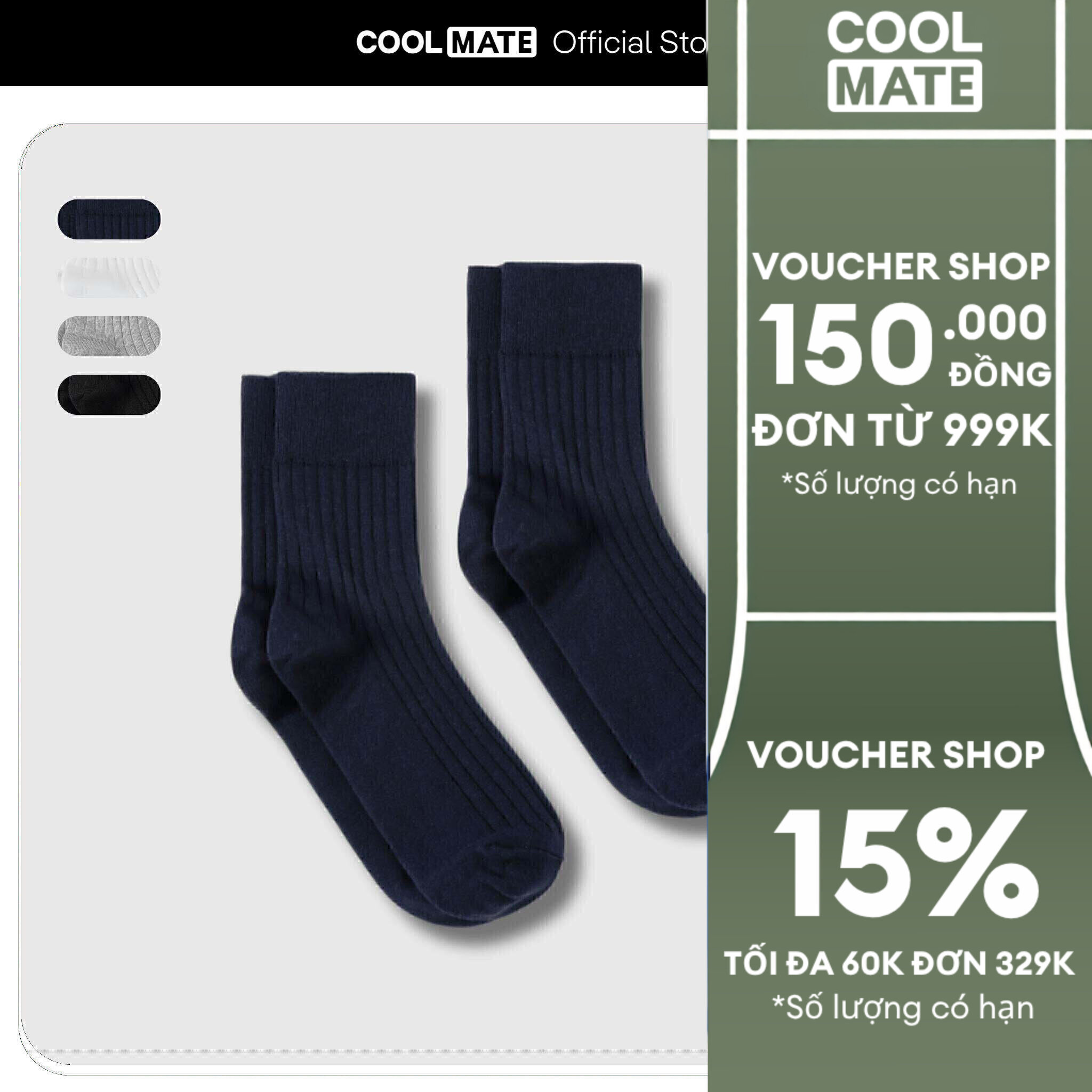 Combo 2 đôi Tất cổ trung Cotton Ribbed Thoáng khí Coolmate