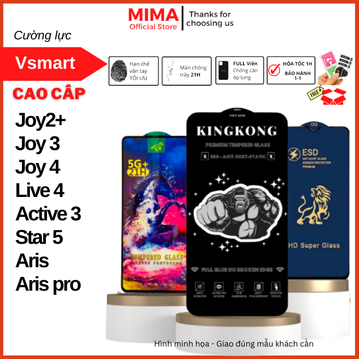 Cường Lực KINGKONG Vsmart Joy 3, Joy 4, Live 4, Active 3, Star 5,Joy2Plus,Aris,Aris Pro Full màn hình tặng kèm bộ dán (Main)
