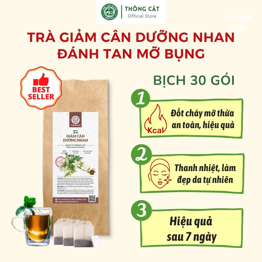 Trà giảm cân dưỡng nhan 7 vị Giảm mỡ cấp tốc dưỡng đẹp da thảo mộc Thông Cát