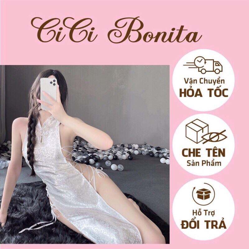 Sườn xám sexy đan dây cosplay cổ trang Trung Quốc đen trắng CICI BONITA CV210