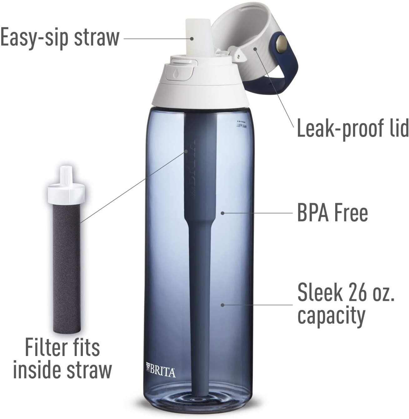 Brita Plastic Water Filter Bottle, 26 Ounce