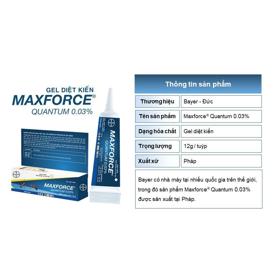 Thuốc diệt kiến Maxforce Quantum Tuýp 12g - Sp của Bayer Pháp