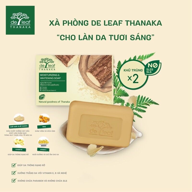 De Leaf Thanaka Moisturizing & Whitening xà phòng tắm và rửa mặt trắng da