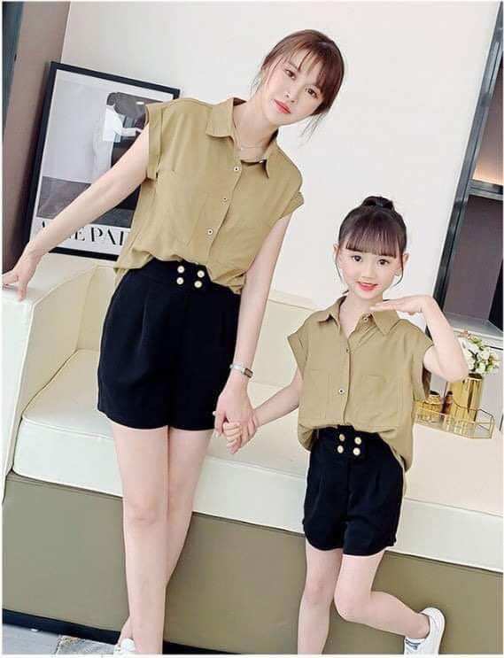 Set bộ mẹ bé nâu tay ngắn - đủ size mẹ & bé