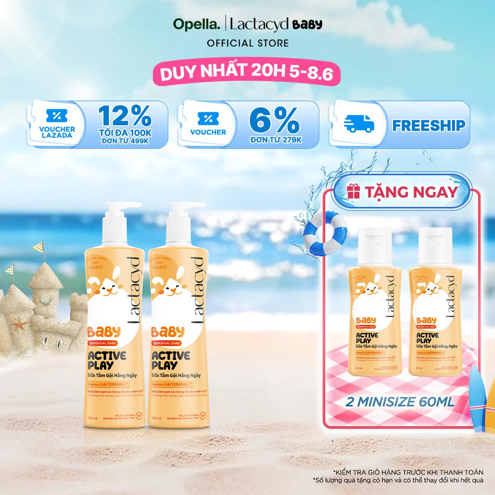 Bộ 2 chai Sữa Tắm Gội Trẻ Em Lactacyd Baby Active Play,Giúp Đề Kháng Da Và Bảo Vệ Bé Khỏi Vi Khuẩn 500ml/chai
