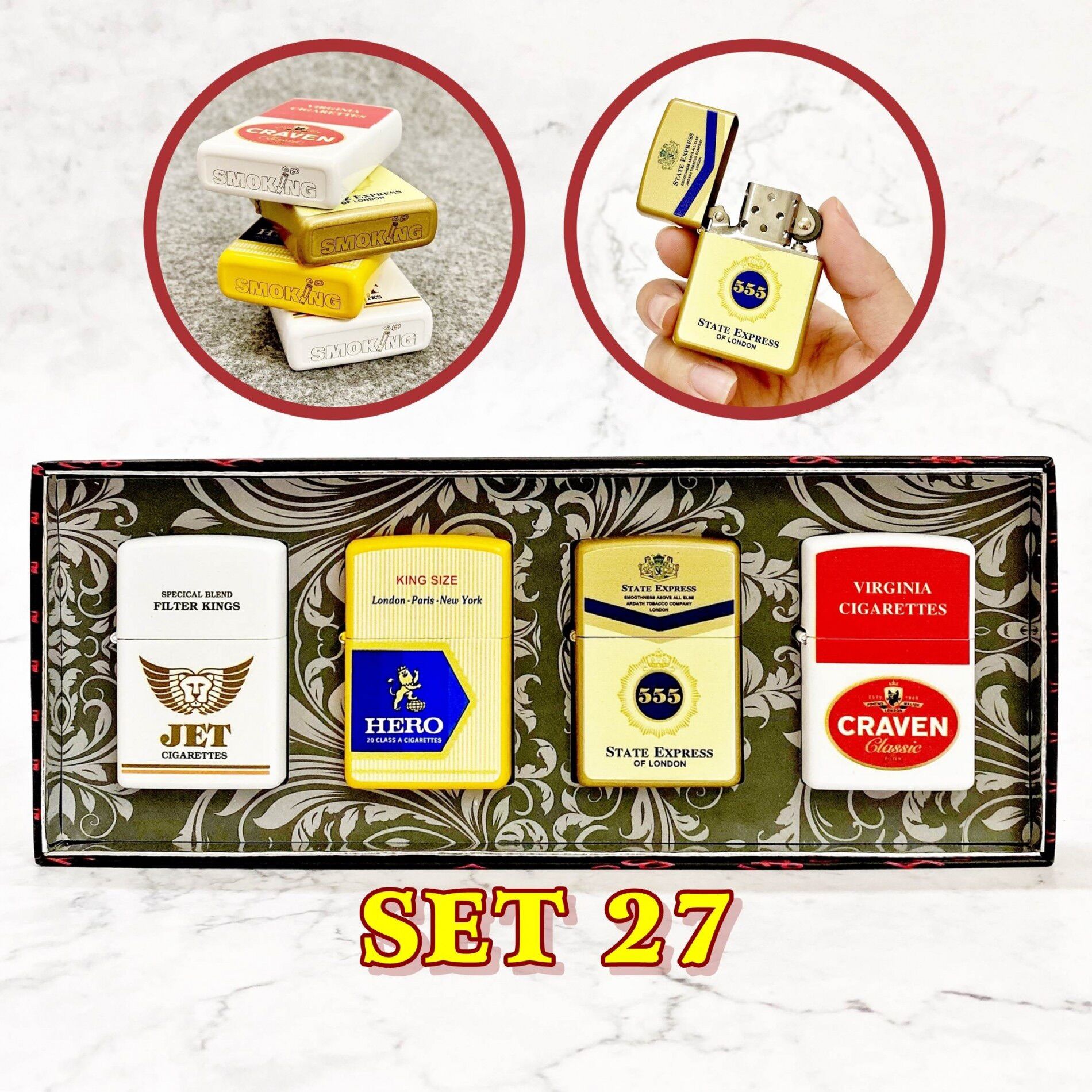[HCM] Bộ 4 Bật Lửa Zippo 2 Mặt Logo Các Kiểu - Kèm Hộp (Có Chọn Mẫu Lẻ)