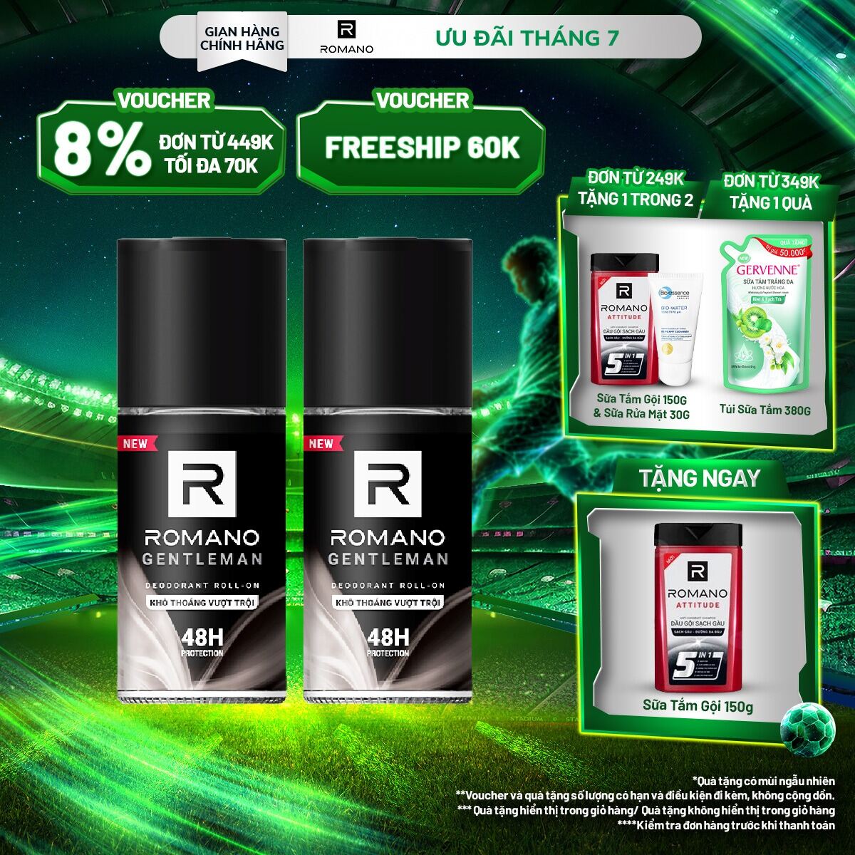[Lazada trợ giá 10K] Combo 2 Lăn khử mùi Romano 50ml