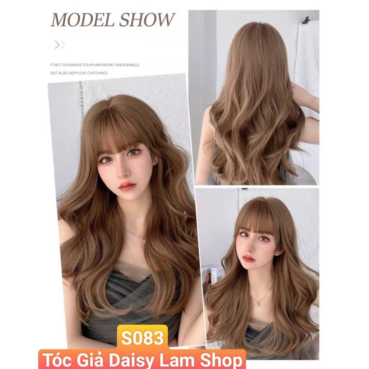 Tóc giả nguyên đầu cao cấp mái thưa xoăn lơi dợn đuôi S083