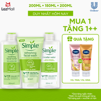 Combo Simple Tẩy trang Micellar 200ml + Sữa rửa mặt 150ml + Nước hoa hồng Toner 200ml cho da sạch khỏe đàn hồi [CHÍNH HÃNG ĐỘC QUYỀN]