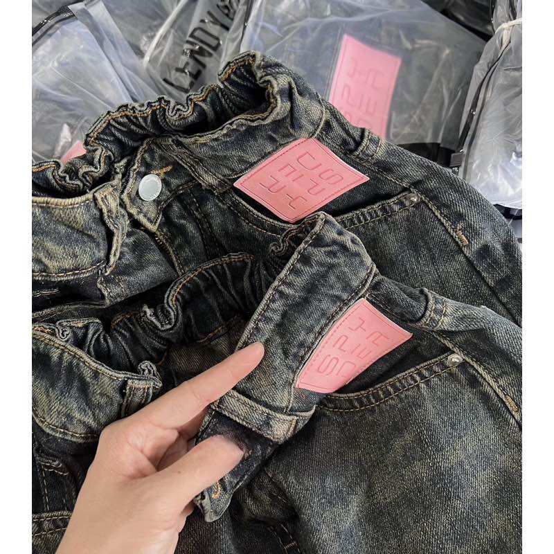 Quần baggy QC - jeans lưng chun tag hồng
