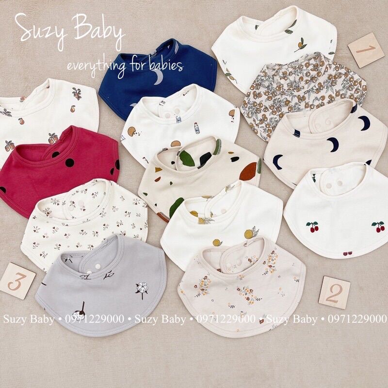 Yếm cotton hayebeva sơ sinh hoạ tiết