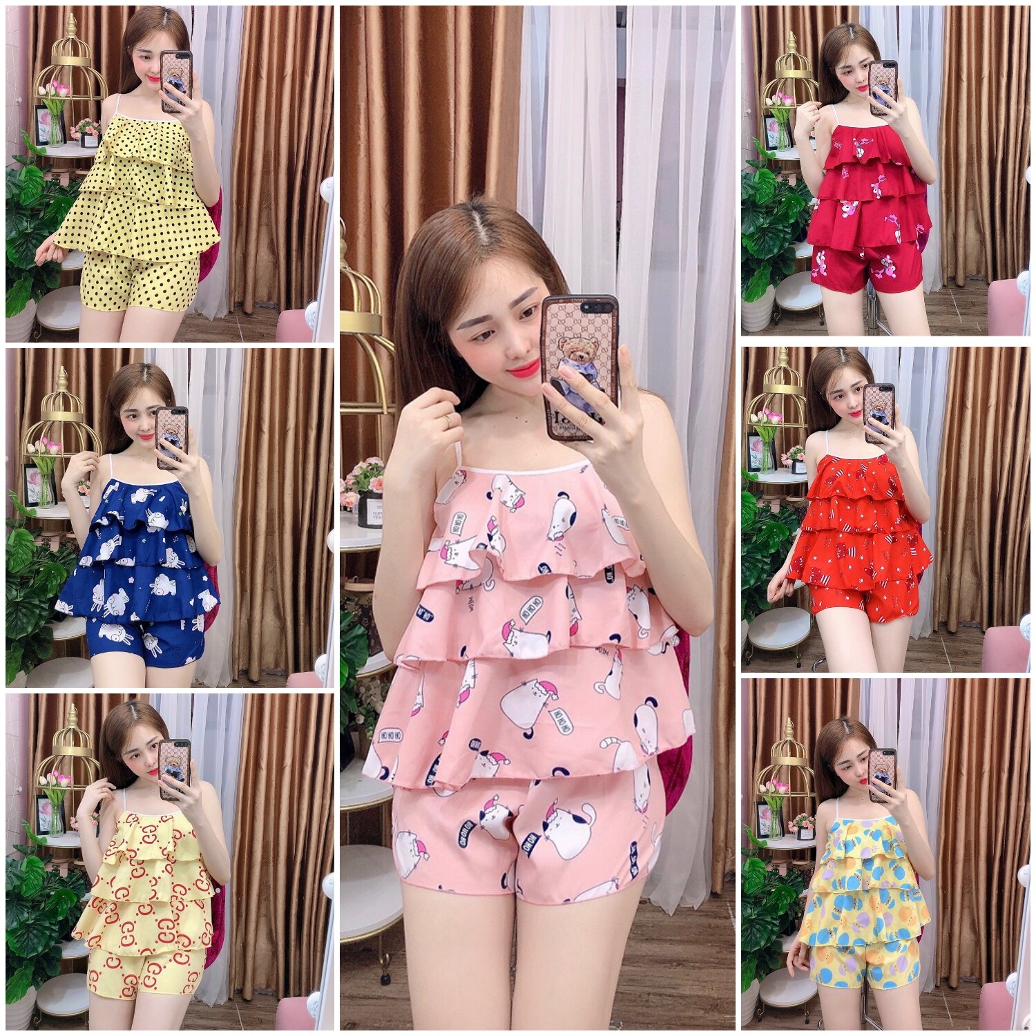 [Voucher Freeship 49k]Đồ bộ mặc nhà kate lụa nữ dễ thương giá rẻ - M18