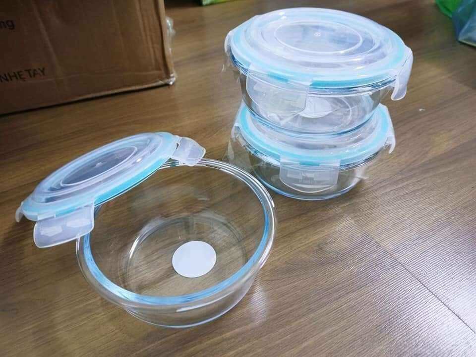 Thố thuỷ tinh tròn NẮP Trắng 620ml