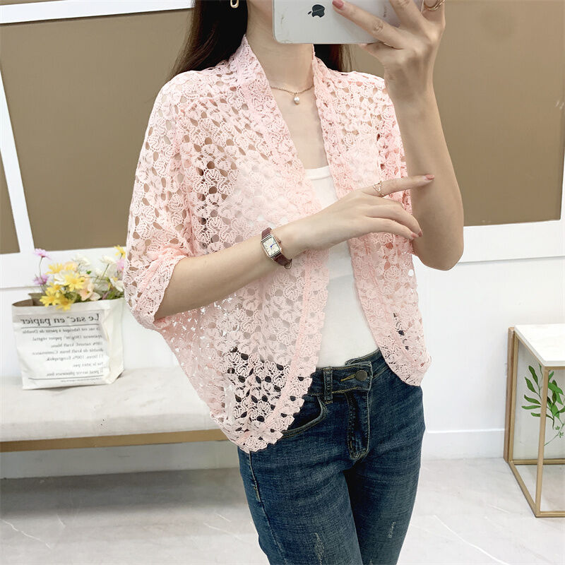 Áo Chống Nắng G23d Áo Choàng Áo Điều Hòa Cánh Dơi Áo Cardigan Dệt Kim Có Lỗ Ren Phối Bên Ngoài Kiểu Mỏng Thon Gọn Năm Tấc