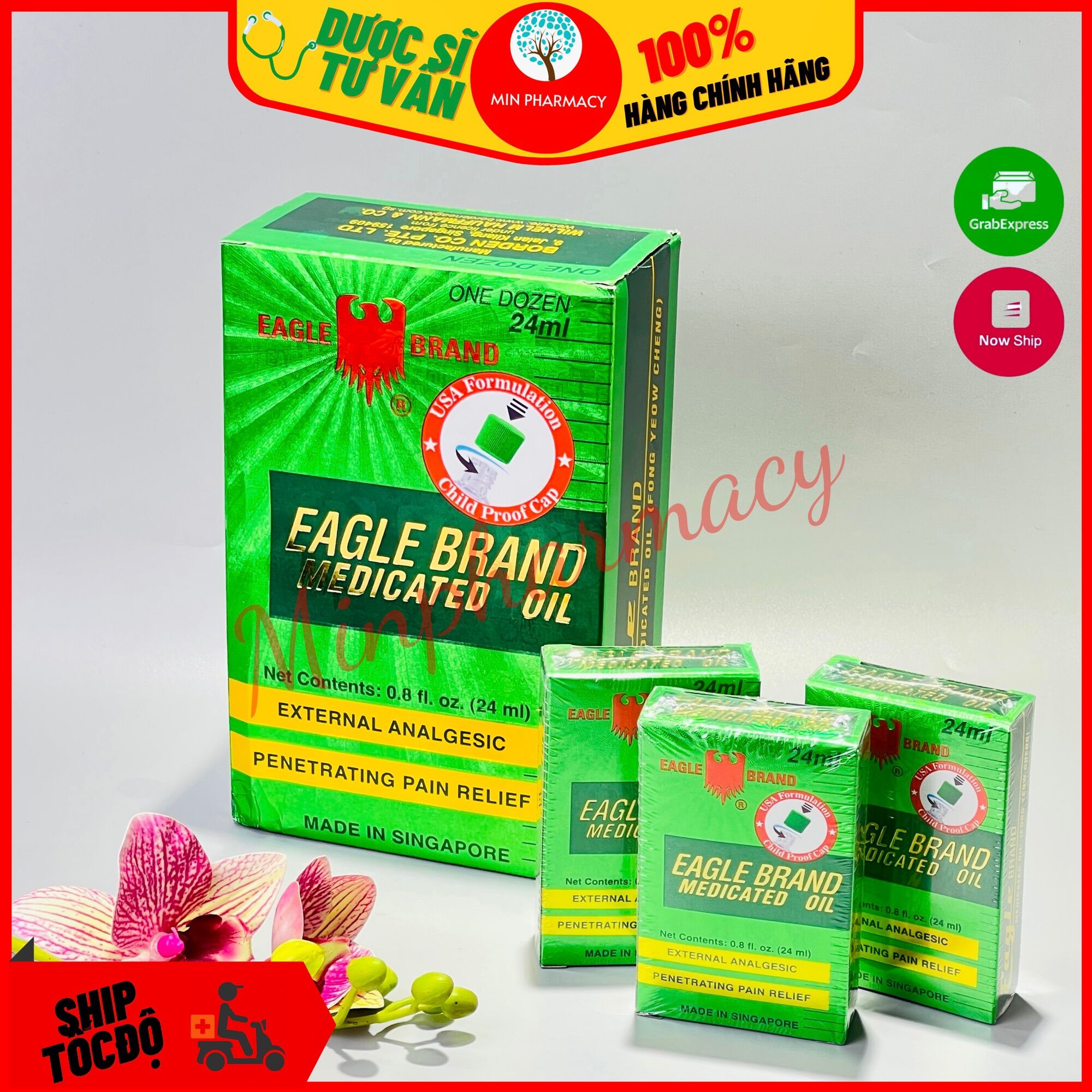 Dầu gió xanh con ó eagle brand singarpore 2 nắp xuất mỹ chai 24ml - minpharmacy