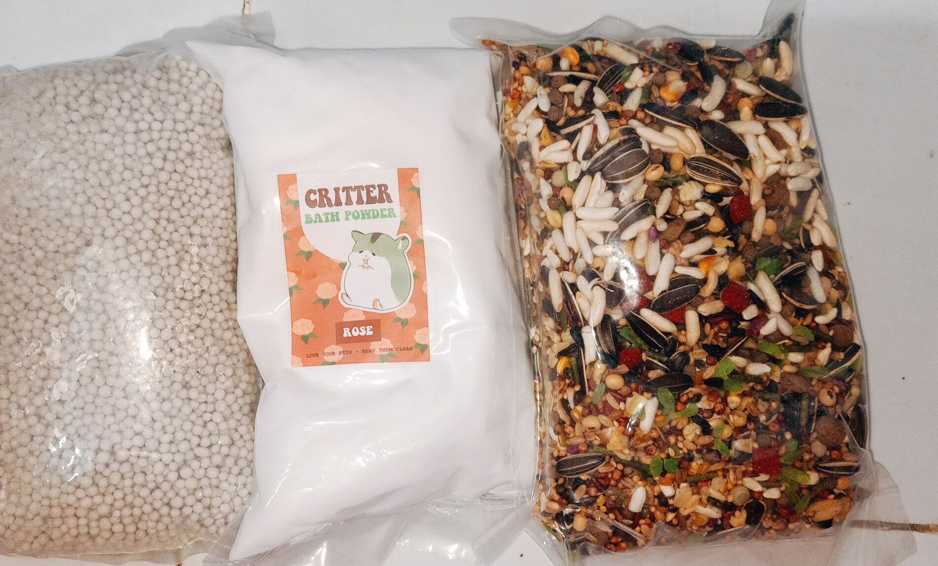 combo đồ dùng cho hamster cát sand 1kg+ thức ăn 500g và cát tắm