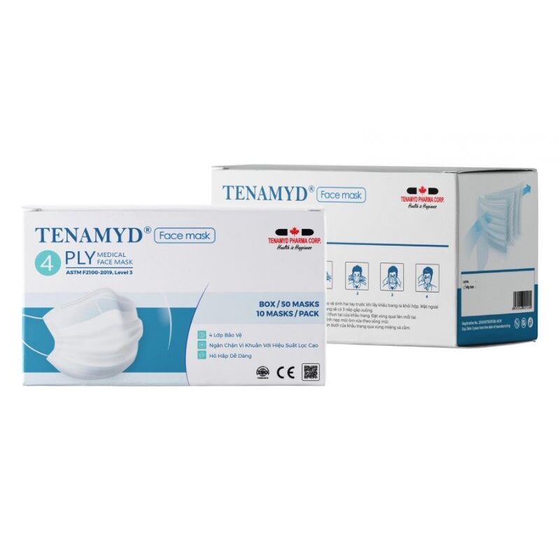 Hộp 50 Khẩu trang kháng khuẩn 4 Lớp Tenamyd