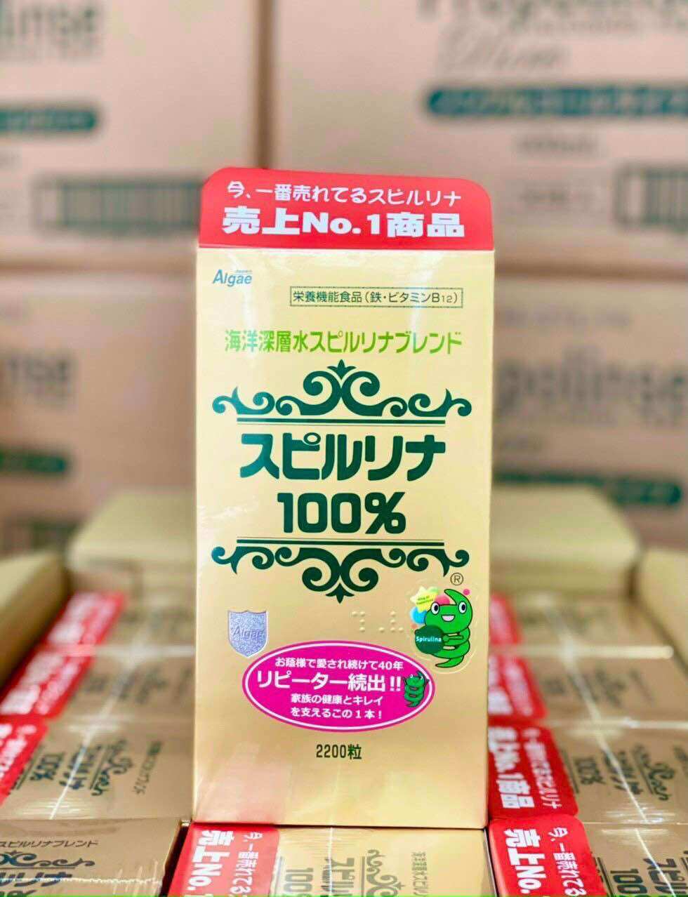 Tảo xoắn tem đỏ Nhật Bản, viên tảo xoắn Spirulina hộp 2200 viên