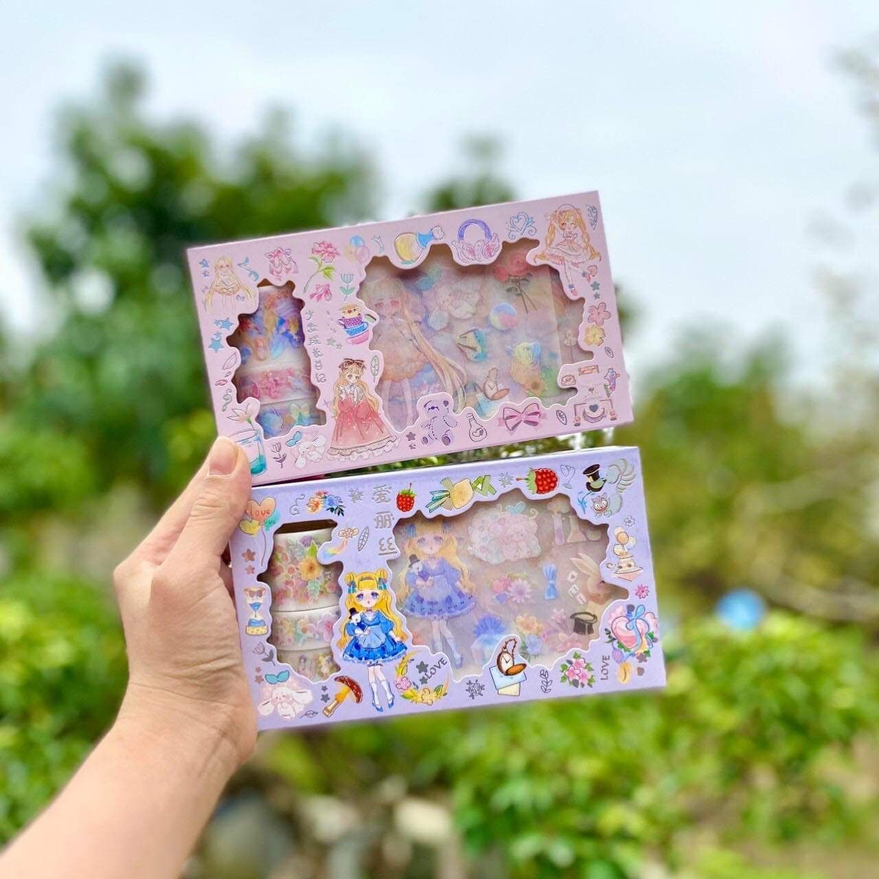 Hộp 10 tấm sticker+3 cuộn washi