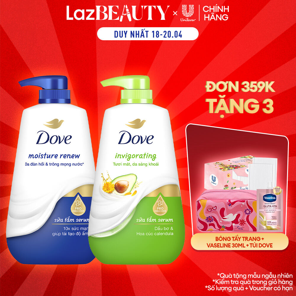 Combo 2 chai sữa tắm dưỡng thể Dove Dove Deep Moisture Dưỡng ẩm chuyên sâu và Invigorating Da mịn thơm mát 500g/chai (bao bì tùy lô nhập hàng)