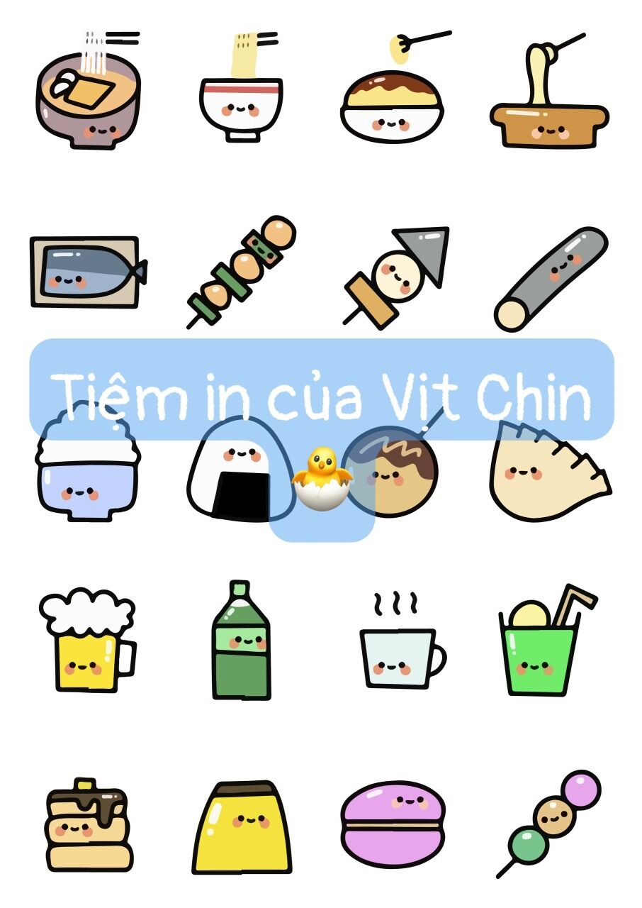 Set 50 sticker chống nước đồ ăn mlem mlem