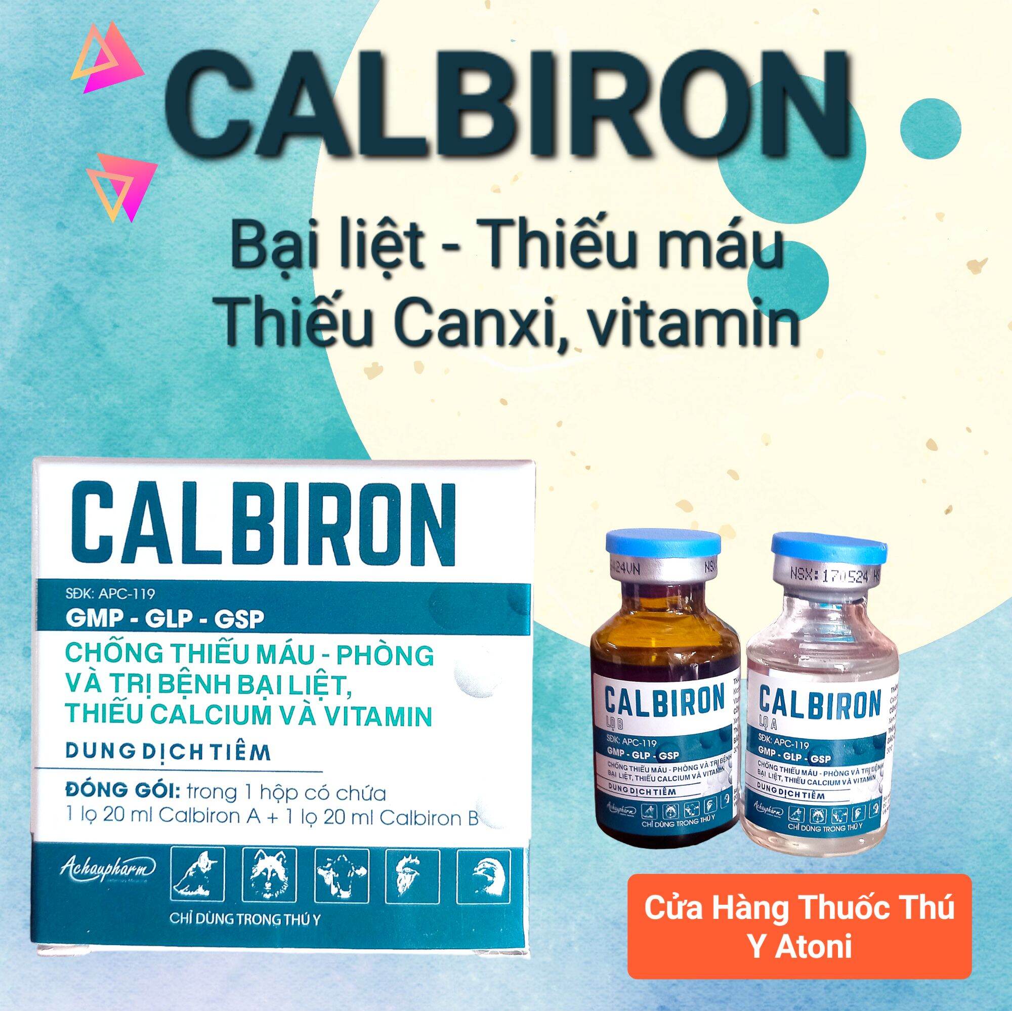 CALBIRON Cặp Lọ 20ml Dung Dịch Bổ Sung Canxi Và Vitamin Cho Gia Cầm, Gà Đá, Thú Nuôi Phòng Bại Liệt, Thiếu Máu, Thiếu Canxi Huyết