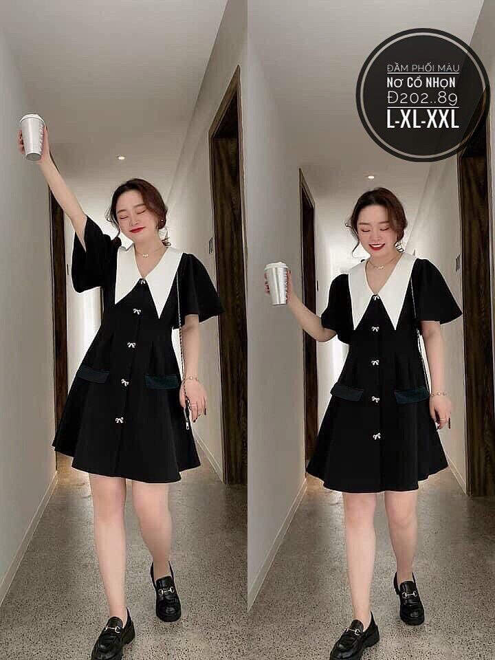 55-90kg Bigsize ĐẦM NƠ PHỐI CỔ NHỌN Đ202..89