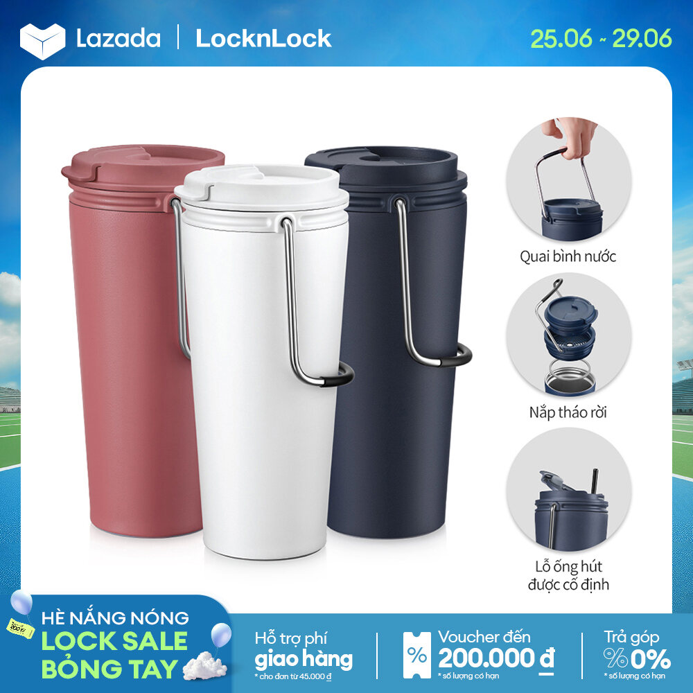 Bình giữ nhiệt Lock&Lock Bucket Tumbler - LHC4269 - Có quai xách tiện lợi - Thép không gỉ SUS304 - Đế chống trượt