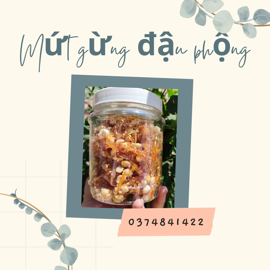 Hộp mứt gừng thái dẻo (600 gram) kèm đậu phộng, mè và đu đủ bào sợi