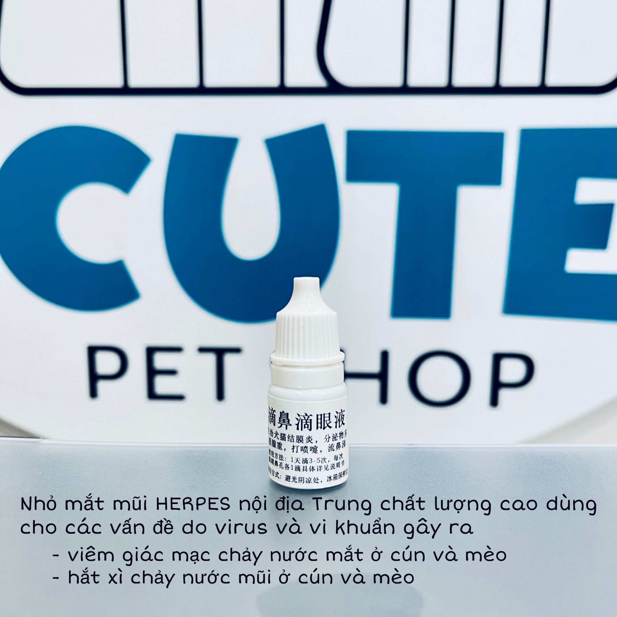 Nhỏ mắt nhỏ mũi thần thánh nội địa Trung cho mèo bị hắt hơi, sổ mũi, nghẹt mũi, viêm mí, chảy nước mắt Herpes