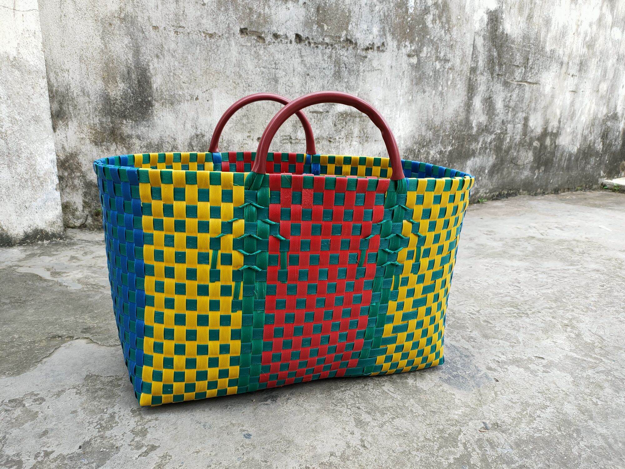Làn đi chợ size trung, giỏ xách, túi xách đan tay dây nhựa 13 dây.