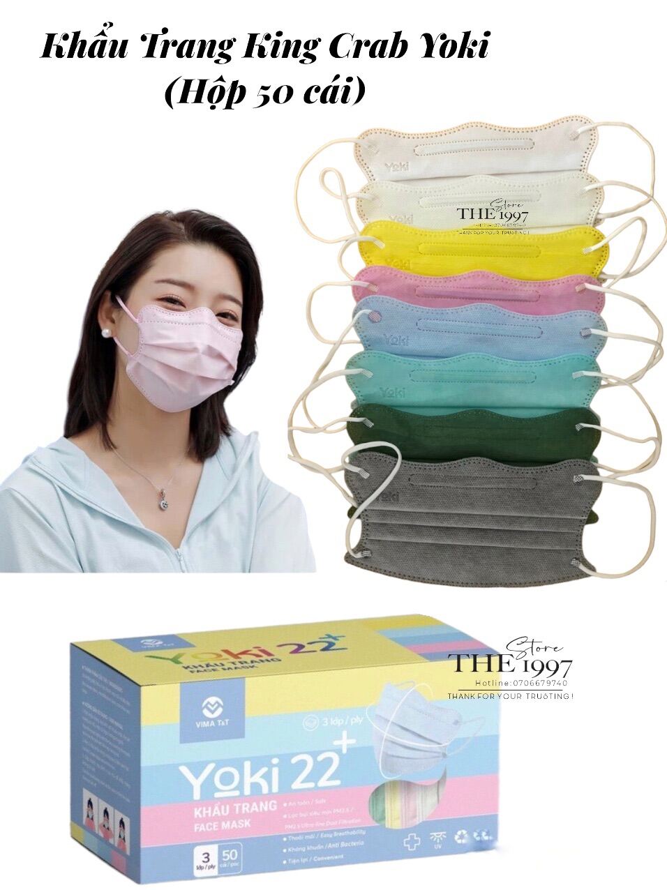 Hộp 50 Cái Khẩu Trang Y Tế KF94 Yoki 22+ Kiểu Dáng Hình Cua Hàng 4 Lớp Giấy Kháng Khuẩn (Hàng Cty)