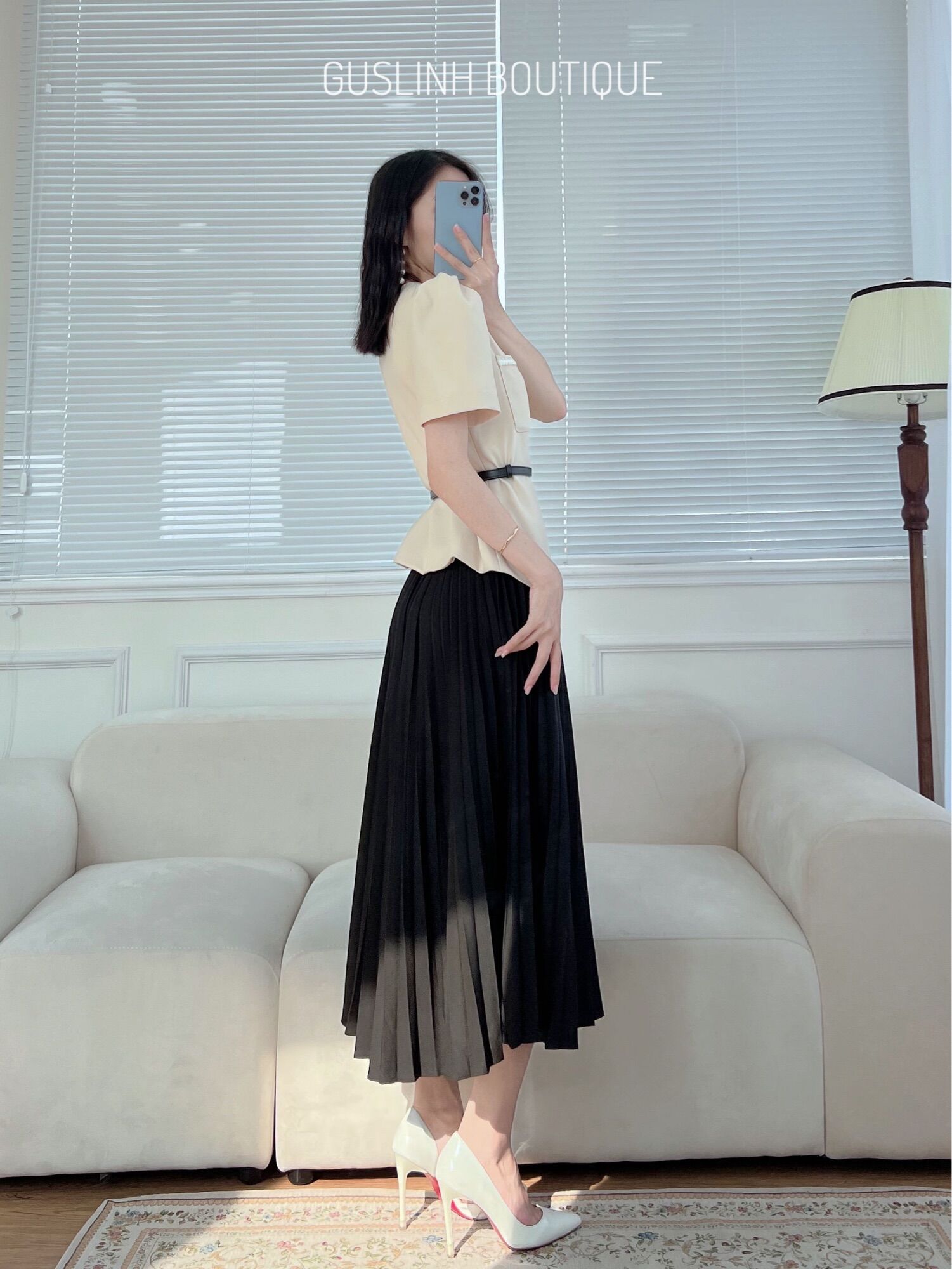 Áo kiểu công sở thanh lịch kèm thắt lưng