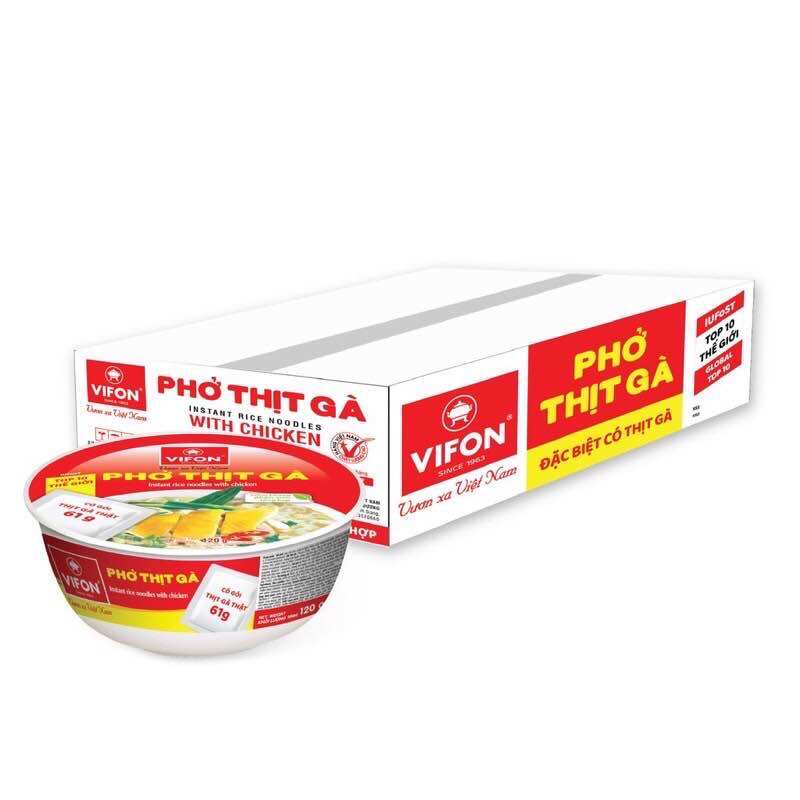 Thùng 12 Tô Phở Bò | Phở Gà Vifon Có Thịt Thật (120g/Tô)