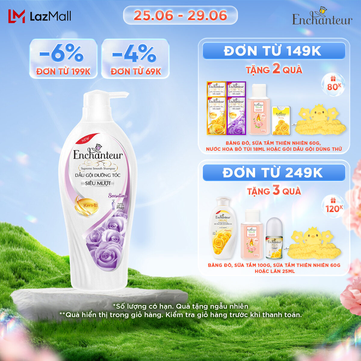 Dầu gội dưỡng tóc siêu mượt Enchanteur Charming/Sensation Keratin 650g