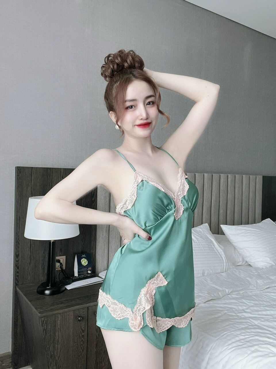 Đồ ngủ sexy nữ, Đồ ngủ 2 dây chất phi lụa mềm mát