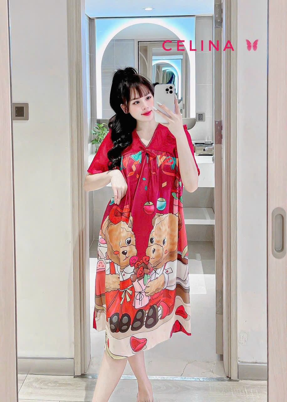 Đầm ngủ lụa xước phối voan tơ siêu siêu cuteFreesize 45-60kg 140k