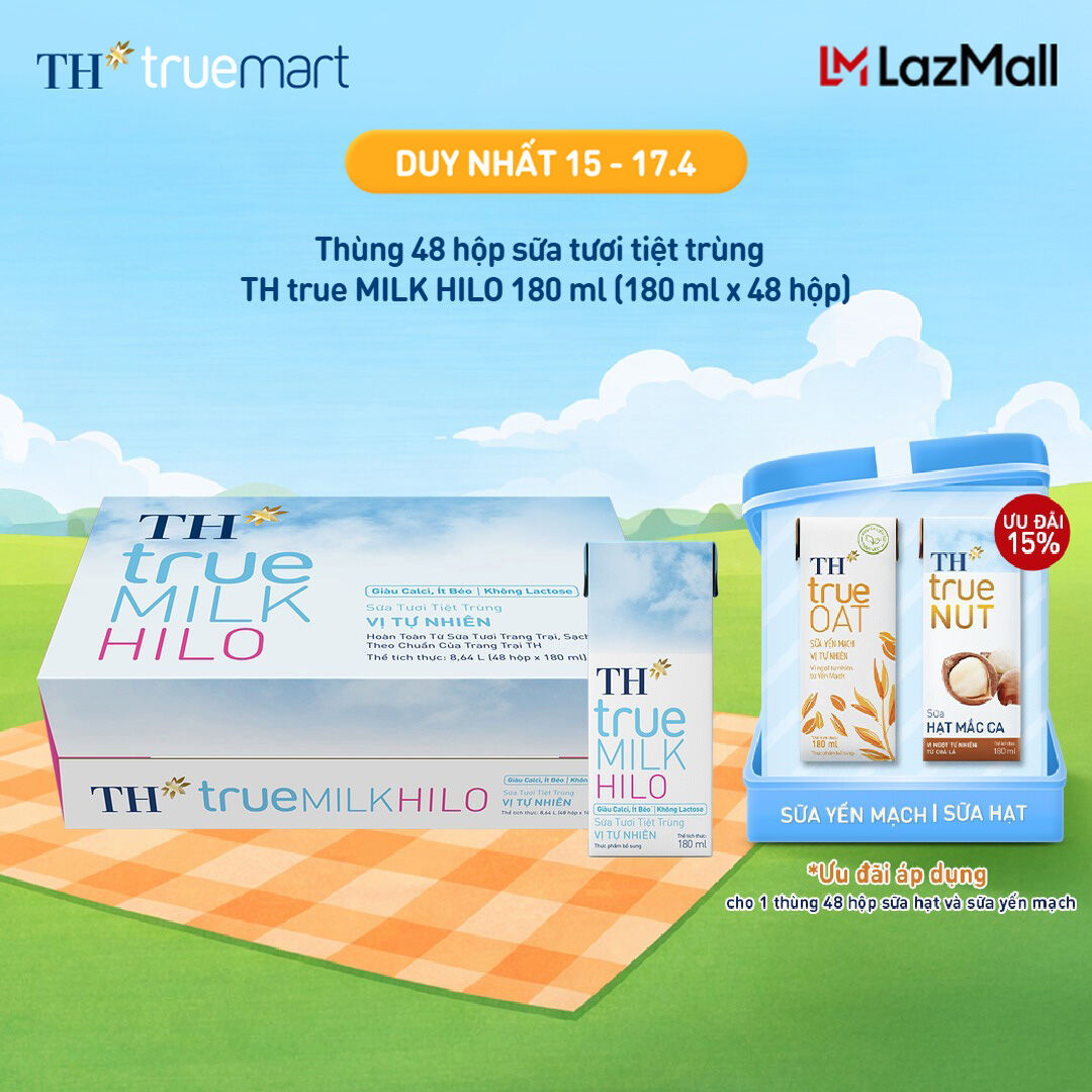 Thùng 48 hộp sữa tươi tiệt trùng TH true MILK HILO vị tự nhiên 180 ml (180 ml x 48)