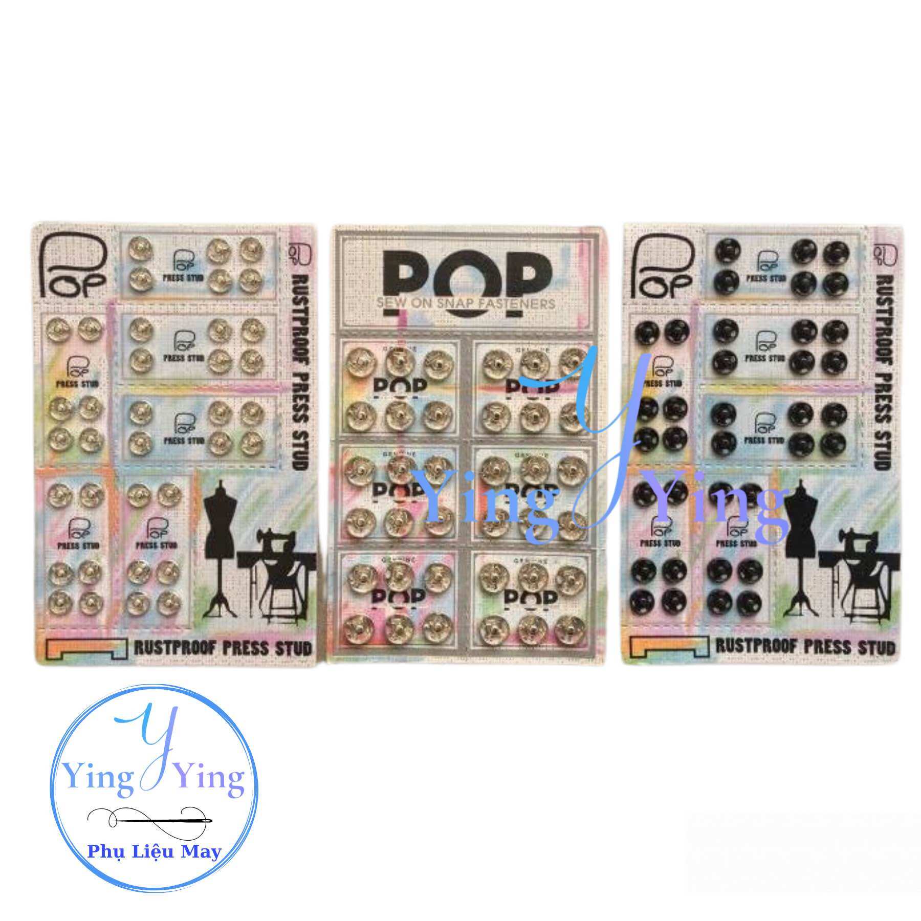1 vĩ 36 nút bấm - cúc bấm, nút bóp hiệu pop, nút bấm áo dài size 8mm