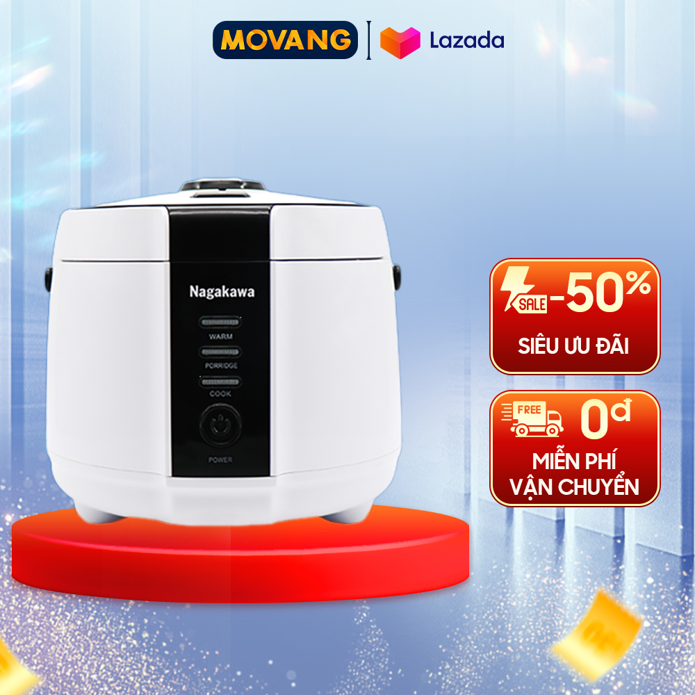 - nồi cơm điện nagakawa 1.2 lít nag0131 - công suất 500w - chức năng nấu cơm, nấu cháo, giữ ấm
