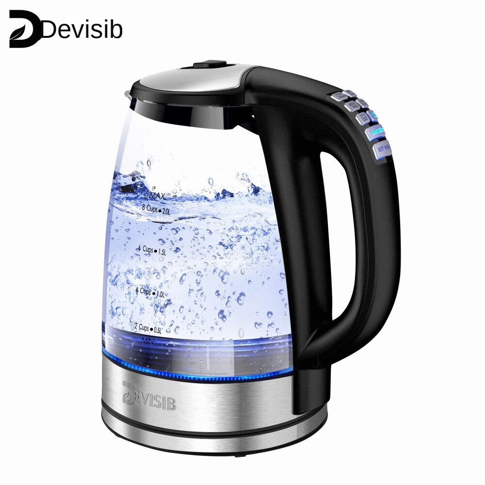 DEVISIB Electric Kettle Temperature Control 4Hours Keep Warm 2L Glass Tea Coffee Hot Water Boiler Food Grade 304 Stainless Steel