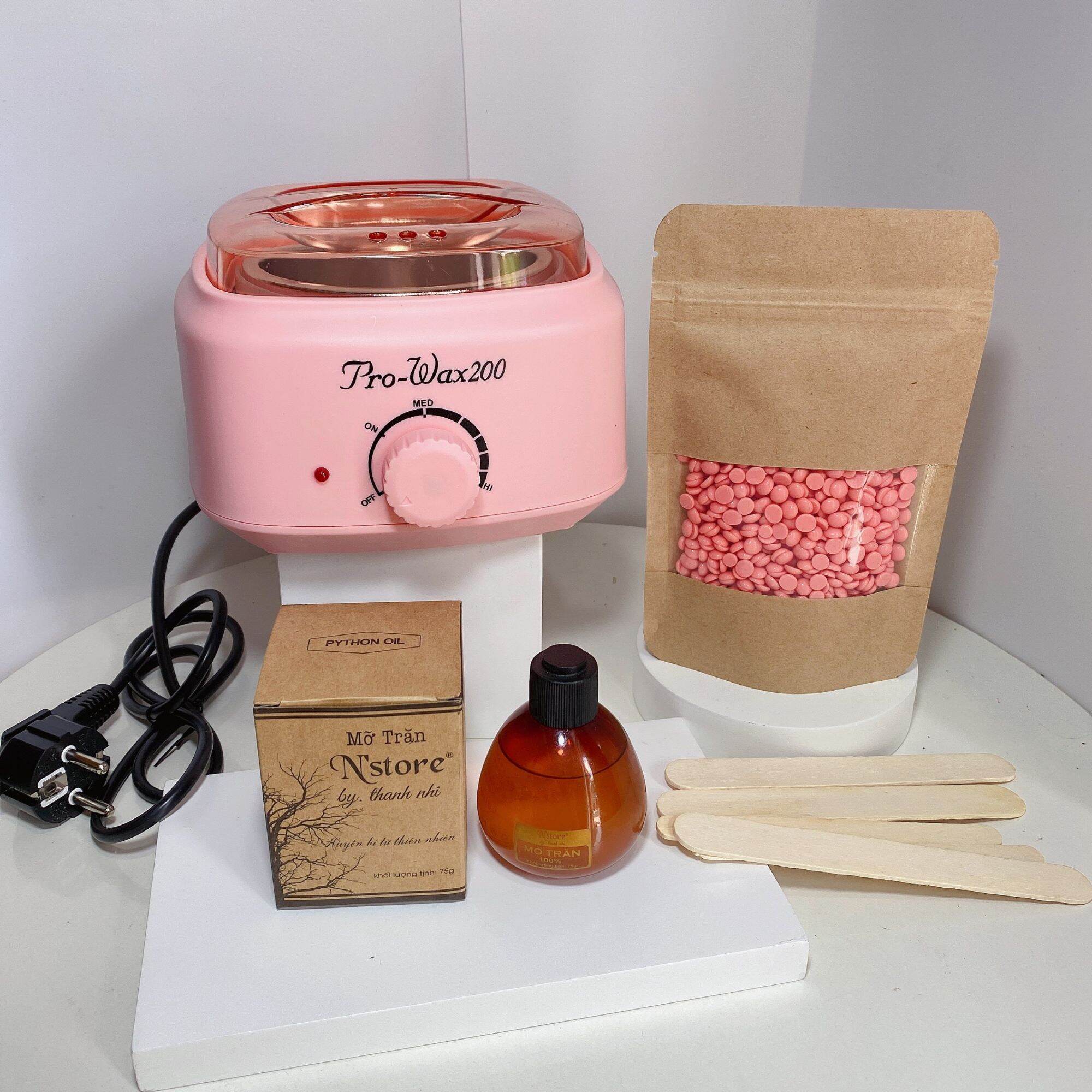 COMBO WAXING TRIỆT LÔNG - NỒI PRO200 (1nồi prowax200, 1mỡ trăn nguyên chất, sáp wax beans, tặng 1 gói bột cà phê dừa)