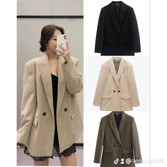 Áo khoác blazer 2 lớp nữ hàng cao cấp có độn vai phong cách Hàn Quốc mới