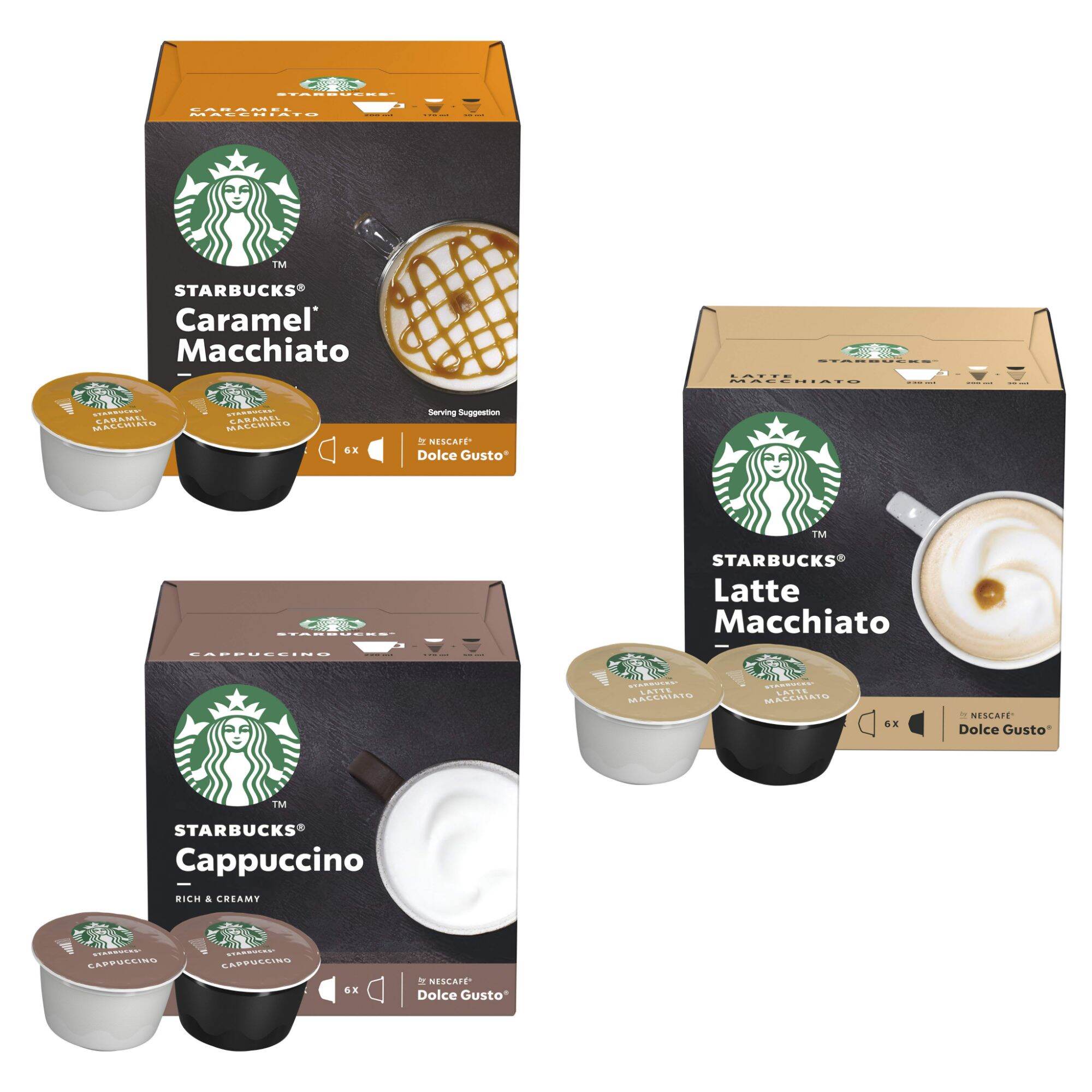 Tách lẻ mix 12 viên Starbucks cho máy Dolce Gusto gồm Cappuccino -Latte Macchiato - Caramel Macchiato
