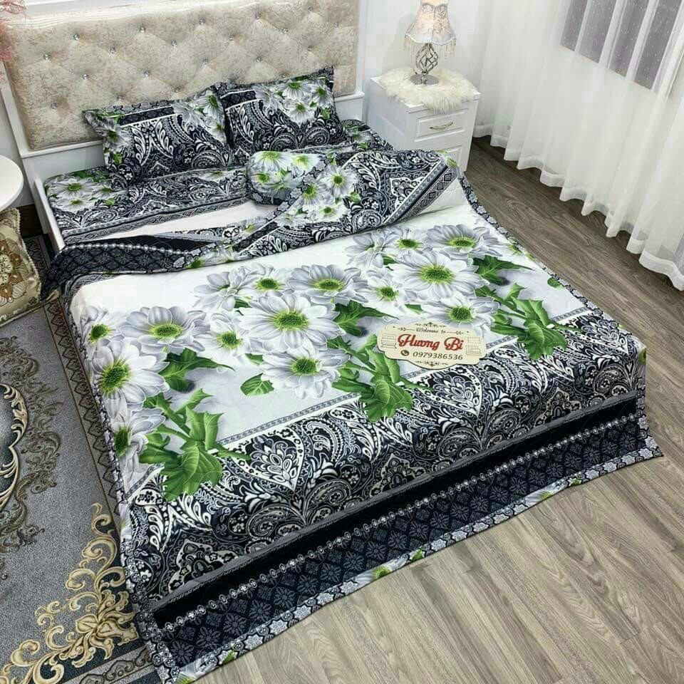 (com bo giá rẻ) chăn ga gối sét 5 món cotton poly mẫu mới gồm( 1 chăn hè trần bông+1 ga chun+2 vỏ gối+1 vỏ gối ôm)