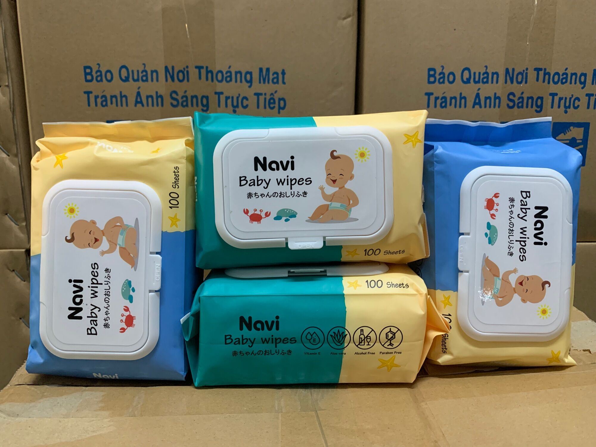 Combo 10 gói khăn ướt cao cấp navi 100 tờ không mùi- tặng 10 cái khẩu trang em bé