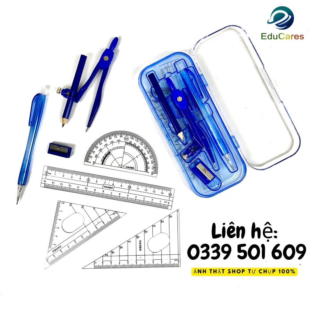 Bộ Compa Eke 8 món dụng cụ học tập HongBo 3009A đầy đủ cho học sinh tiện lợi