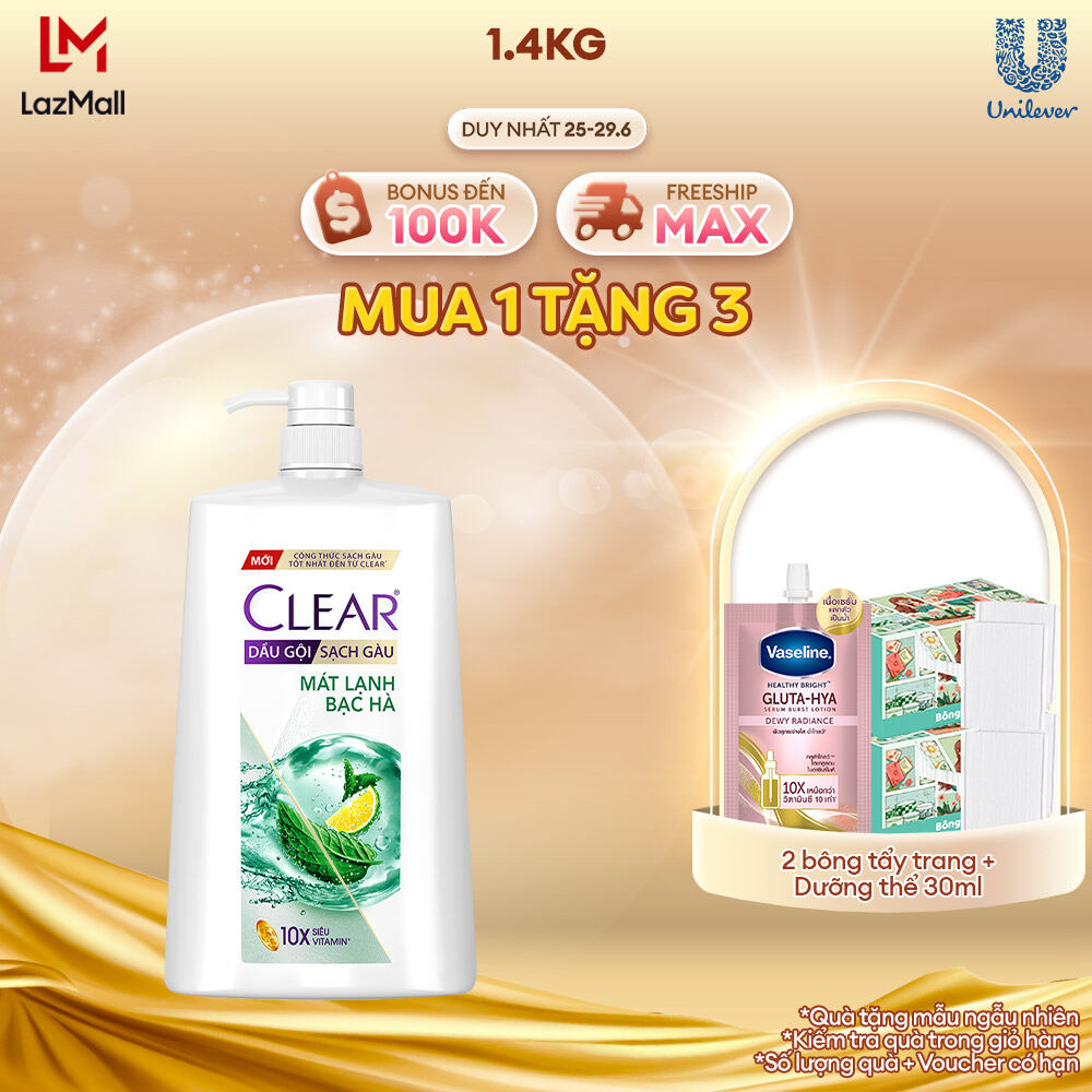 Dầu gội sạch gàu Clear Mát Lạnh Bạc Hà 1,4kg
